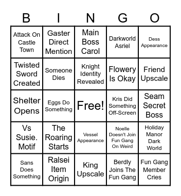 Deltarune CH6 Bingo Card