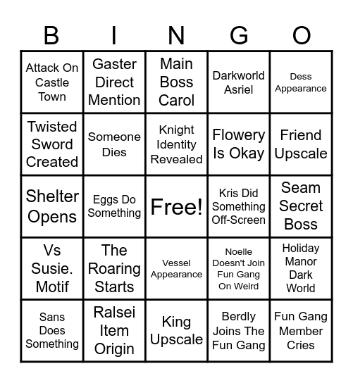 Deltarune CH6 Bingo Card