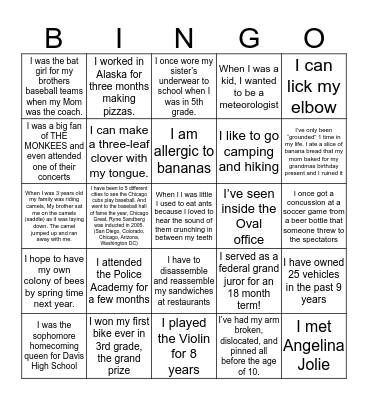 Getting To Know You - BINGO Card