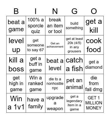 Bro V Bro Bingo Card