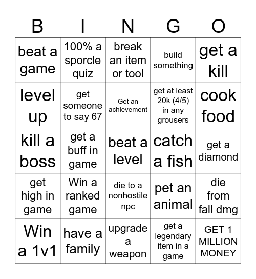 Bro V Bro Bingo Card
