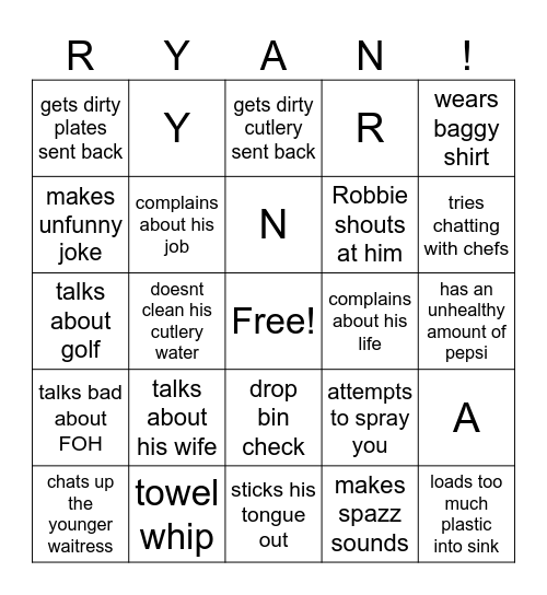 Ryan bingo Card