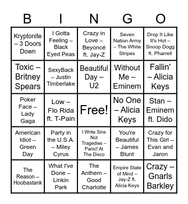 Hits of 2000s Bingo Card