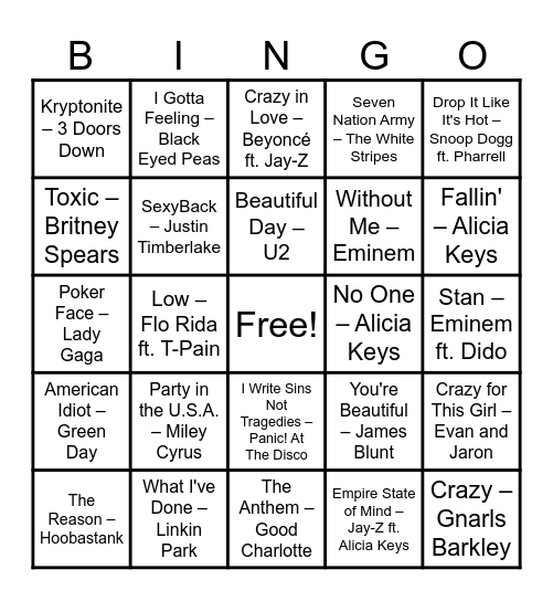 Hits of 2000s Bingo Card
