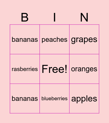 Fruit Bingo Card