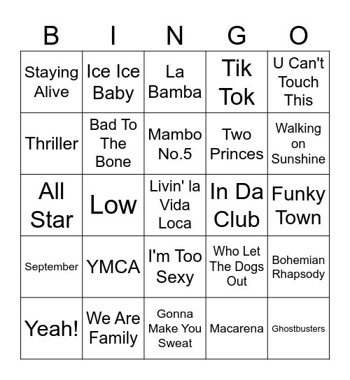 Catchy Classics Bingo Card