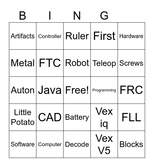 Little Potato Summer Camp Bingo Card