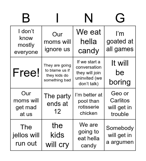 Baby shower bingo Card