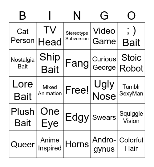 Animation Bingo Card