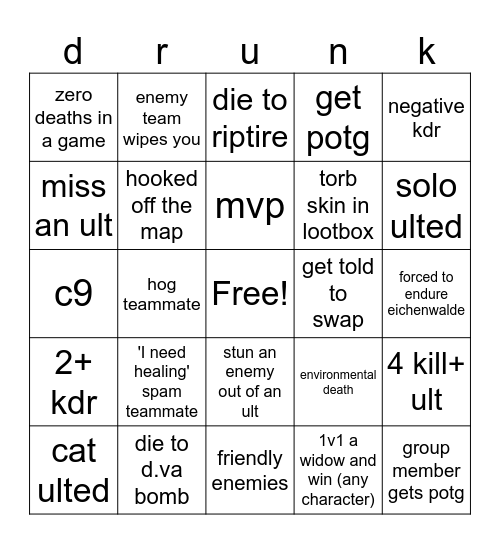 mosh's drunkwatch Bingo Card