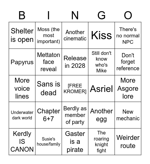 CHAPTER 6 BUNGO Bingo Card