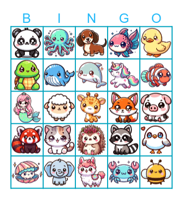 Cute Animal Bingo Card