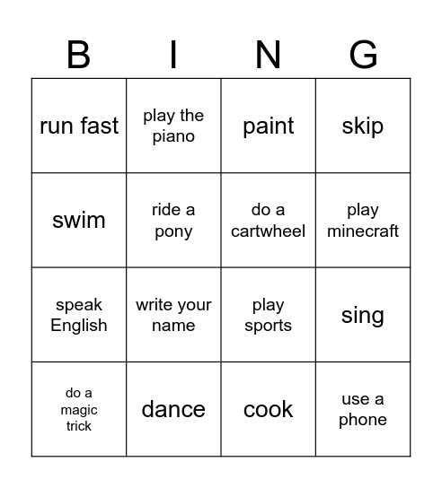Can you…? Bingo Card