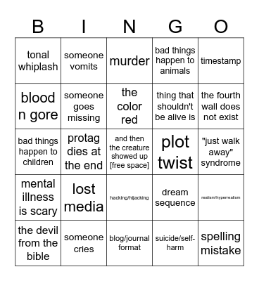 classic creepypasta bingo v2 Bingo Card
