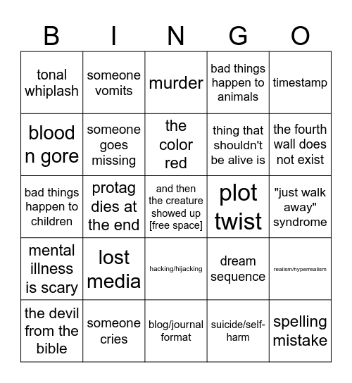 classic creepypasta bingo v2 Bingo Card