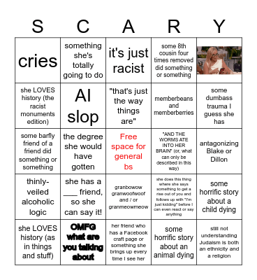 mother-in-law bingo Card