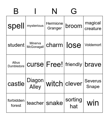 Harry Potter Bingo Card