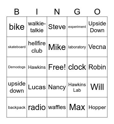 Stranger Things Bingo Card