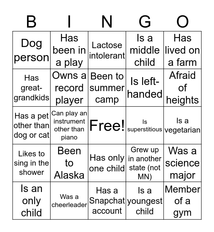 Mixer Bingo! 5 Bingo Card