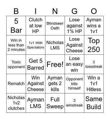 2v2 Chime Bingo Card
