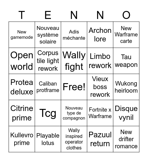 Tennocon 2026 Bingo Card