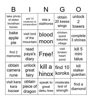BOTW Bingo Battle Bash - Round 2 Bingo Card