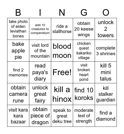 BOTW Bingo Battle Bash - Round 2 Bingo Card