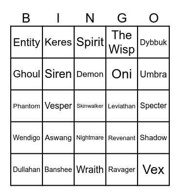 Demonology Bingo Card