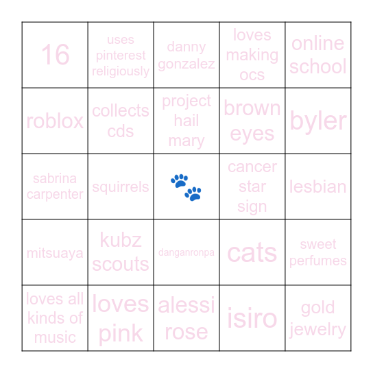 braelynn’s bingo :p Bingo Card