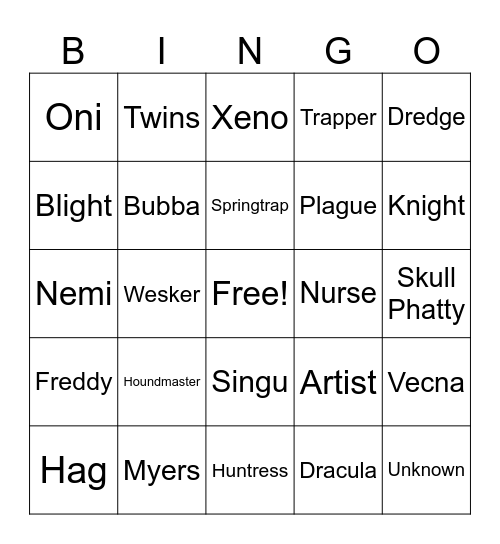 Killer Bingo! Bingo Card