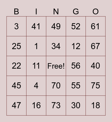 Untitled Bingo Card