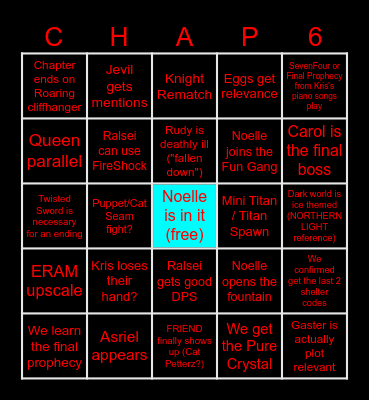 Deltarune Chapter 6 Bingo Card
