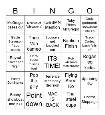 UFC 329 Bingo Card