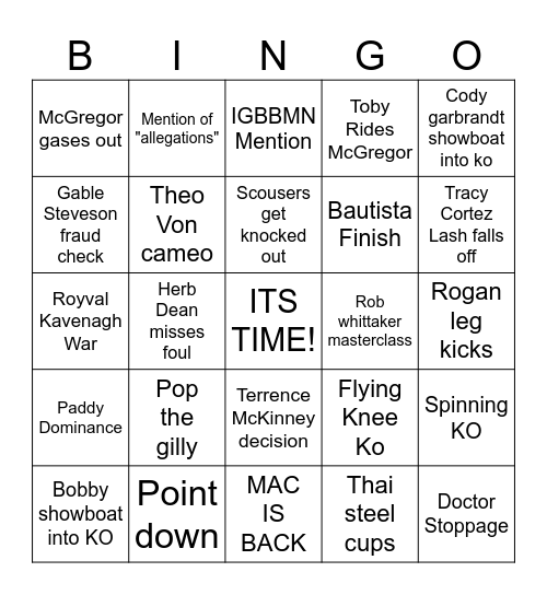 UFC 329 Bingo Card