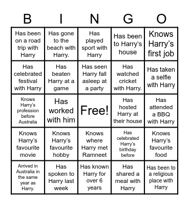 Who Knows Harry Very Well! Bingo Card