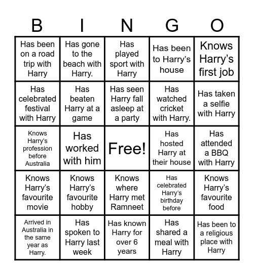 Who Knows Harry Very Well! Bingo Card