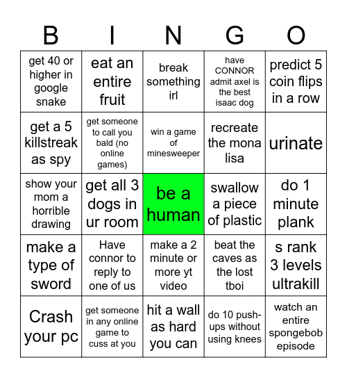le board Bingo Card