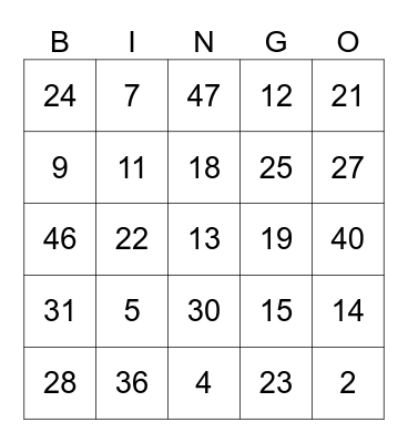 Untitled Bingo Card