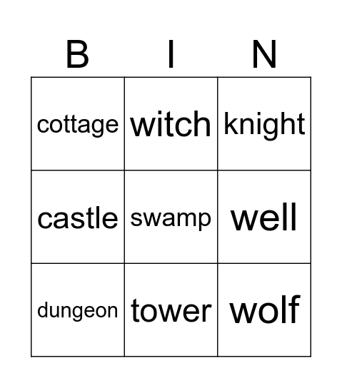 characters&places Bingo Card