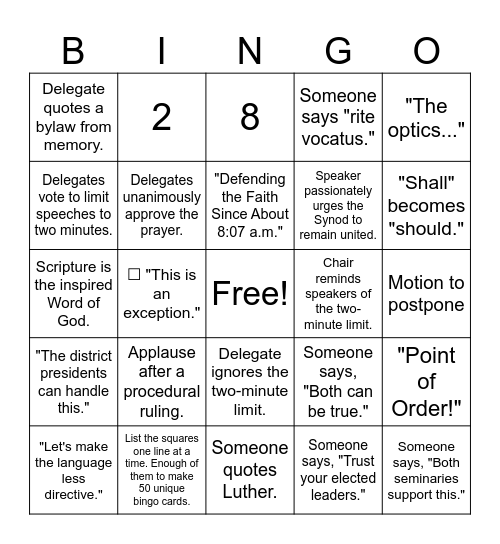 2026 LCMS Convention Bingo Card