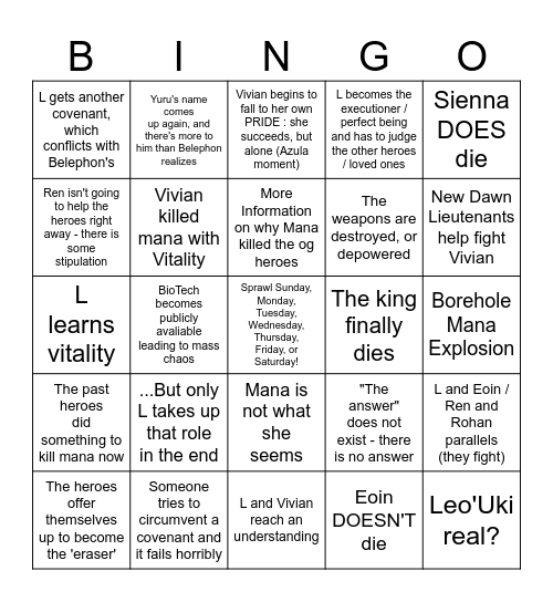 Sprawl Second Half Bingo! Bingo Card