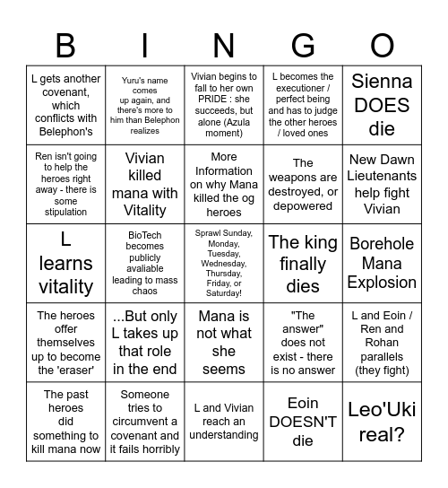 Sprawl Second Half Bingo! Bingo Card