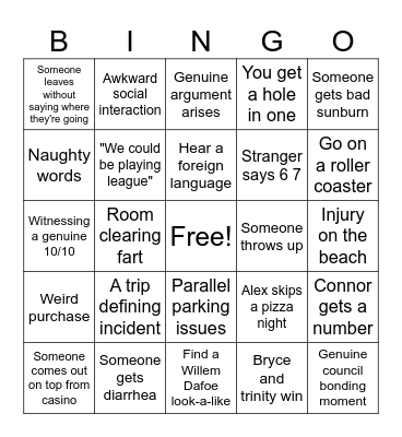 Beach Trip Bingo Card