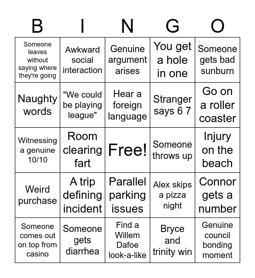 Beach Trip Bingo Card