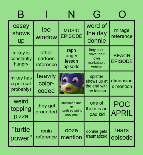 TEENY MUTANT NINJA TURTLES BINGO Card