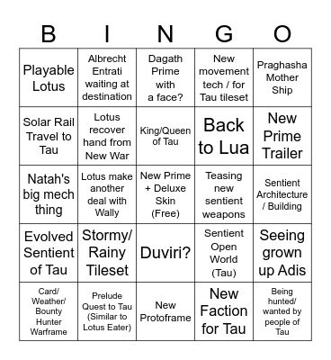TennoLive Bingo Card