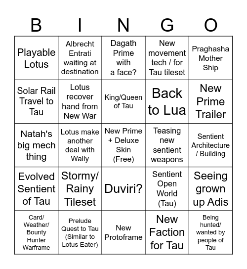 TennoLive Bingo Card