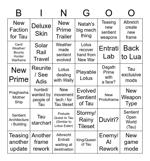 TennoLive Bingo Card