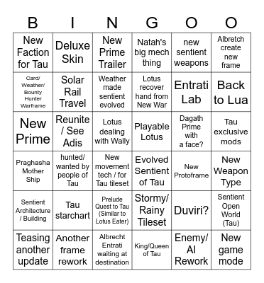 TennoLive Bingo Card