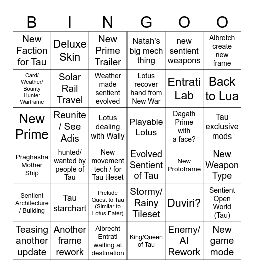 TennoLive Bingo Card